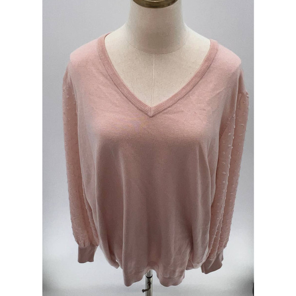 Adrianna Papell Plus Size Blush Pink V-Neck Sheer Sleeve Sweater NWT- 1X - Picture 2 of 9